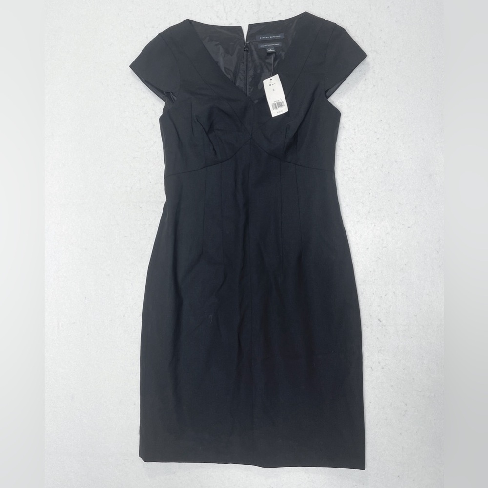 Banana Republic Virgin Wool Italian Fabric Black Cap Sleeve Sheath Dress Size 6